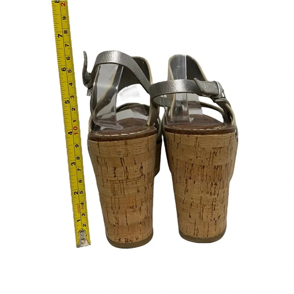 Sam Edelman Destiny Platform Fall Preppy Chic Leather Wedge‎ Sandal White Silver
